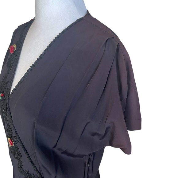 Vintage 80s Karen Alexander Black Victorian Gothic Maxi Dress 10 Embroidery Read - Picture 10 of 15